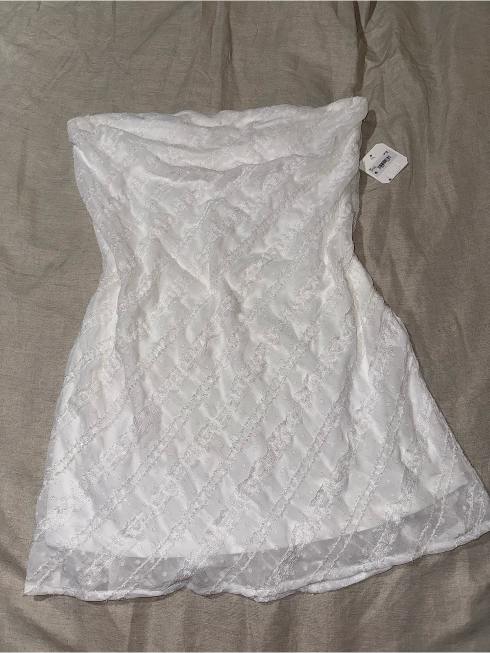 Altar’d State White Strapless Lace Mini Dress XL Boho Eyelet Embroidered Nwt